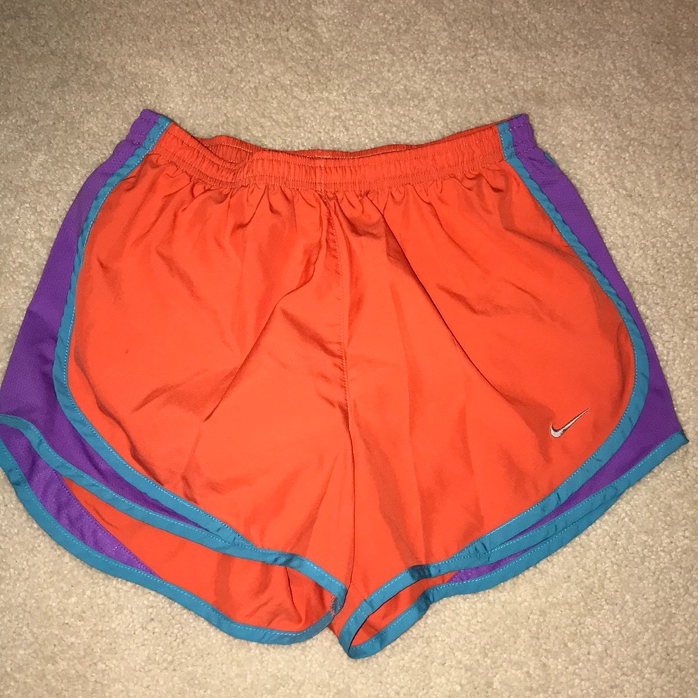 Nike dry fit orange purple and blue running shorts